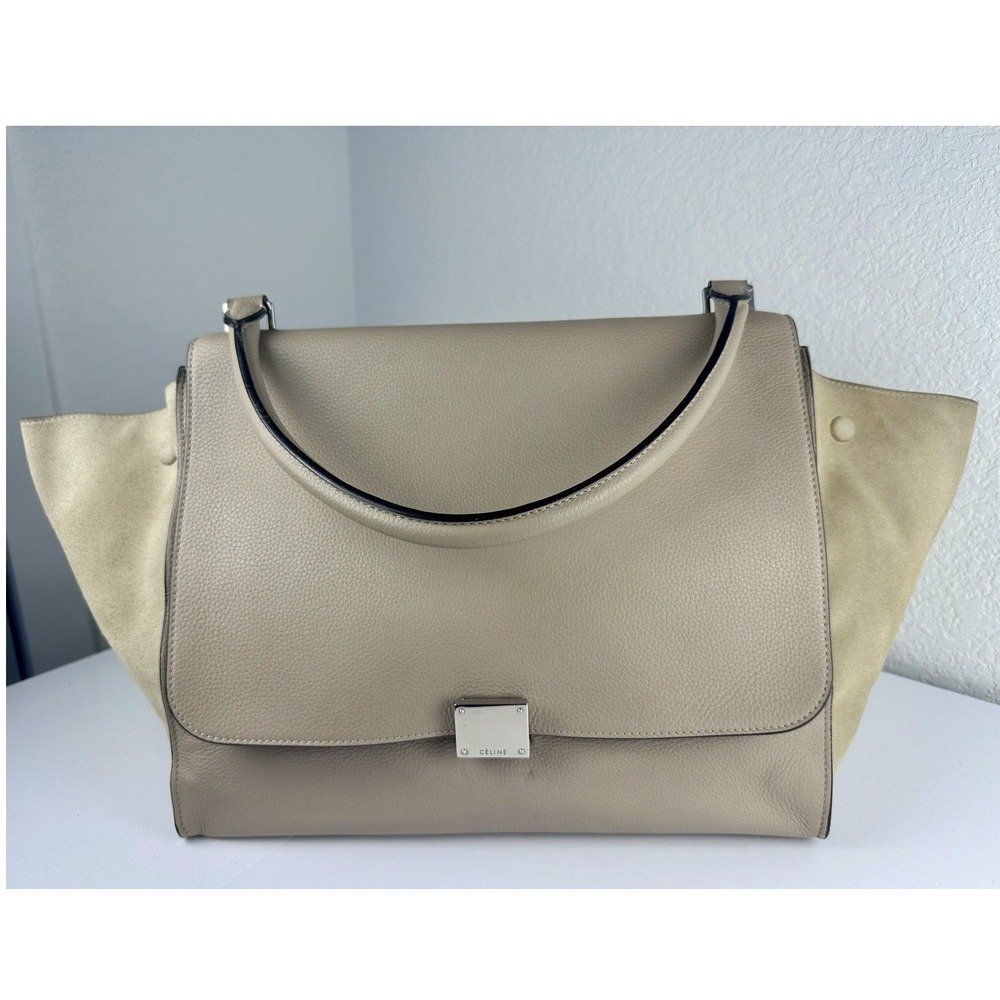 CELINE Large Trapeze Taupe Leather Suede Top Handle Bag Authenticated